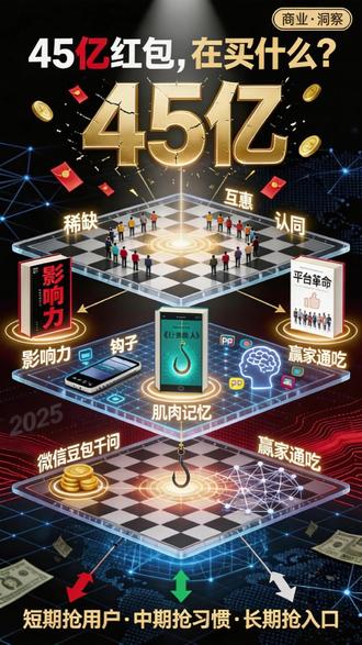 45亿红包背后的三场战争 豆包、元宝、千问、文心助手豪掷45亿红包。表面是抢用户,中层是抢注意力,深层是抢未来入口。用《影响力》《注意力商人》《平台革命》三本书,拆解AI红包大战的三层真相。
#个人成长 #认知 #书单 #影响力 #春节