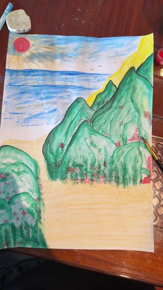 #六年级毕业纪念册 #手工绘制山水画 大宝给我的任务,画一幅能表达前程似锦的内涵画