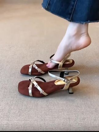 夏季新款法式水钻花一字带方头凉鞋女仙女风气质百搭配裙子高跟鞋 #凉鞋#百搭高跟鞋#时尚百搭#高端大气上档次#好穿又好搭