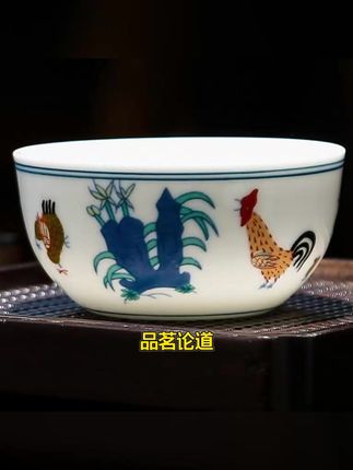 国潮茶具大号鸡缸杯仿古大明成化斗彩手绘薄胎品茗杯主茶周边配件