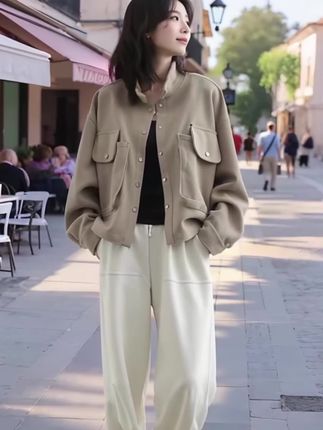 休闲长袖短外套女士2025春秋新款韩版宽松百搭时尚休闲拼接上衣潮#高级感穿搭 #穿出高级感 #显瘦气质穿搭#外套 #女神穿搭