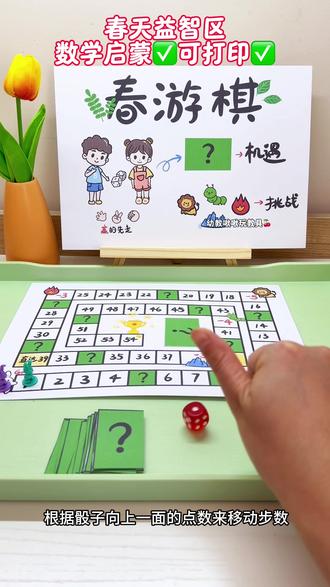 高颜值春天主题益智区自制玩教具:春游棋。小朋友玩不够!! 有电子版可打印✅
❤️❤️玩法
1. 2-4名幼儿共同游戏,轮流掷骰子,按骰子点数向前行进对应步数。
2. 踩到奖励格,抽取春游奖励卡,可前进2步或获得一次再掷机会;踩到挑战格,完成简单小任务,方可继续前进。
3. 率先到达终点“春游目的地”的幼儿获胜。
🩷🩷核心目标
1. 认知目标:巩固10以内点数、简单加减运算,认识常见春游物品与规则。
2. 能力目标:提升幼儿逻辑思维、规则意识与动手动脑能力,锻炼手部精细动作与反应力。
3. 情感目标:感受春日游戏乐趣,培养合作意识、耐心与专注力,激发对春游的期待。
#幼儿园自制玩教具 #幼师必备 #春天主题 #棋类游戏 #益智区 @DOU+小助手 @抖音小助手 @抖音创作小助手