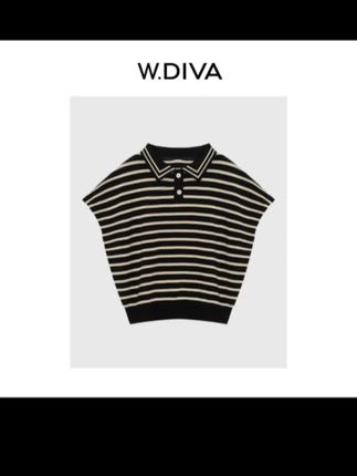 W.Diva【领潮者】桑蚕丝V领翻领针织衫,上身显瘦不挑身材,百搭款#高颜值高颜值 #针织衫 #条纹t恤 #翻领t恤 #桑蚕丝上衣