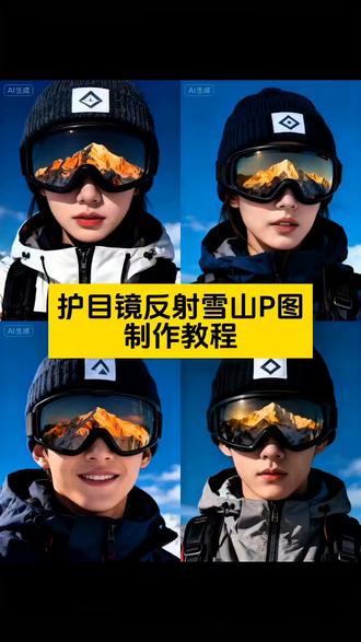 护目镜反射雪山P图教程来啦#教程 #雪山 #雪山美景 #创作人计划 #即梦ai