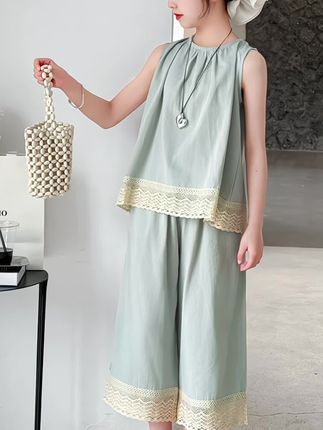 【七月新品】巨好看的无袖阔腿裤套装,版型正,上身效果巨好#生女儿就是来打扮的 #谁穿谁好看 #女童套装 #女童夏装 #潮童穿搭
