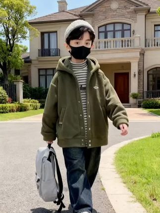 男童冬季连帽加绒外套2025男童休闲中大童摇粒双面绒韩版加厚#好物推荐🔥 #男童童装 #新品上新