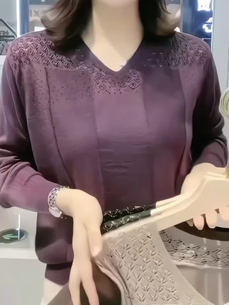 春秋冬镂空长袖洋气女装V领针织蕾丝气质休闲百搭宽松显瘦大码#洋气减龄 #面料柔软舒适 #遮肉显瘦 #时尚穿搭
