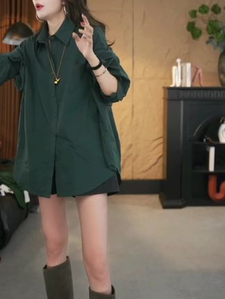 【格小姐】9867-2秋新款流苏风潮流百搭设计感宽松显瘦POLO领衬衫女