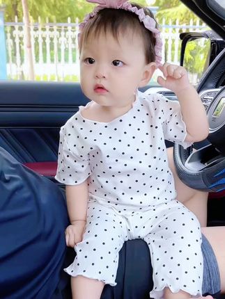 柔软舒适又透气宝宝睡衣夏季薄款套装圆点洋气女童夏装两件套家居服小童空调服女#女宝穿搭 #女童家居服套装 #生女儿就是用来打扮的 #童装厂家直供
