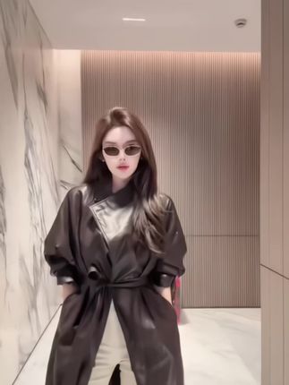 超高级酷飒长款皮衣外套 真的是又酷又飒#高级感穿搭 #气场全开 #秋冬穿搭 #穿出自己的风格#徐媛媛