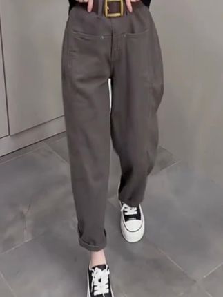 直筒工装牛仔裤女2025年早秋新款小个子高腰显瘦休闲哈伦老爹裤子。#洋气上档次