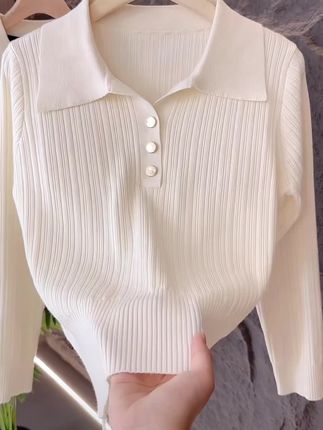 春秋POLO领秋季毛针织衫针织短款薄款翻领长袖休闲毛衣女#穿搭分享 #女装穿搭 #每日分享 #今日穿搭 #甜美穿搭