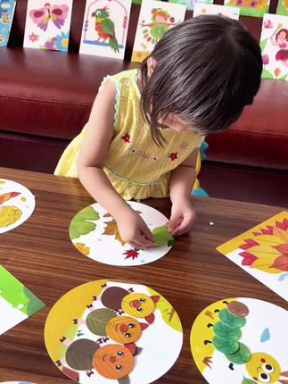 创意树叶画 幼儿园手工作业儿童DIY材料专注提升训练学习#创意树叶画 #创意树叶画作品 #DIY手工作业 #儿童创意手工