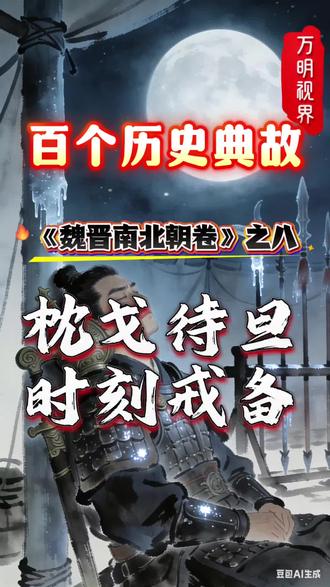 #学习传统文化 #创作者中心 #创作灵感 #民间手艺 #历史典故枕戈待旦(简介)
出处:《晋书·刘琨传》
释义:枕着兵器等待天亮,形容时刻戒备、随时准备作战,也指心怀壮志、不敢懈怠。
典故故事
西晋末年,刘琨与祖逖是好友,同任司州主簿,都立志收复中原。
两人常同床而眠,闻鸡起舞,听到鸡叫就起身练剑。
后来祖逖被任命北伐,收复黄河以南大片土地。
刘琨得知后,在给亲友的信中写道:
吾枕戈待旦,志枭逆虏,常恐祖生先吾著鞭。
(我枕着兵器等天亮,立志消灭敌寇,常怕祖逖比我先建功立业。)
刘琨后来任并州刺史,坚守晋阳,夜枕兵器、身不离甲,随时准备御敌。
用法
褒义,多用于形容军人戍边、备战,也可指人时刻警惕、勤勉奋进。@简简单单