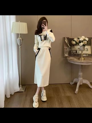 X1233-1休闲运动卫衣套装裙2025春装高级感气质减龄半身裙两件套