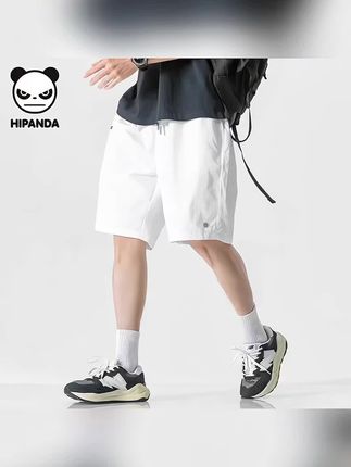 HiPanda你好熊猫男士白色运动短裤潮牌冰丝速干夏季新款五分裤子#五分裤#运动短裤