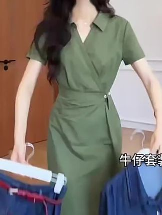 大码女装复古牛仔衬衫裤裙夏季港风微胖mm遮肉显瘦气质收腰一整套#大码女装 #微胖穿搭 #夏季港风穿搭 #遮肉显瘦套装 #复古牛仔风
