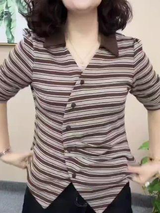 2025秋季新款气质条纹洋气休闲百搭显瘦长袖打底女装上衣#秋季新款#时尚女装#新款上新 #洋气减龄 #舒适百搭
