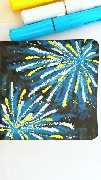 马克笔画的蓝色烟花 #马克笔画 #烟花的画法