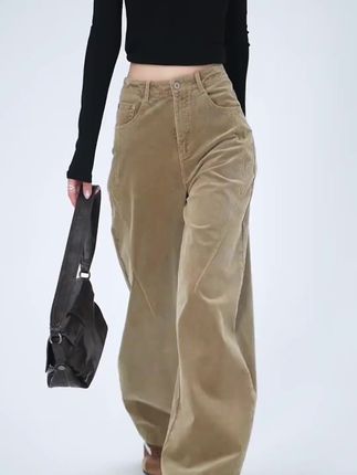 老钱风卡其色裤子灯芯绒休闲裤女2025新款复古条绒裤小个子弯刀裤#面料柔软舒适#时尚百搭#遮肉显瘦 #谁穿谁好看#简约休闲时尚