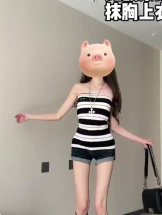 条纹辣妹抹胸吊带背心女外穿带胸垫夏短款内搭学院风时尚减龄上衣 #少女感夏日ootd #梨形身材穿搭 #学院风穿搭 #辣妹穿搭 #面料柔软舒适