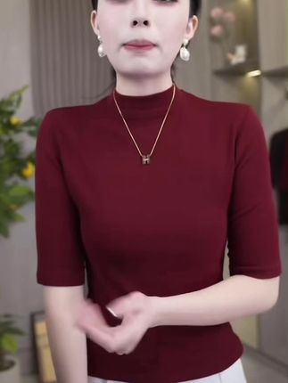 秋季时尚纯色休闲百搭圆领简约显瘦女士长袖 t 恤高级罗纹棉打底