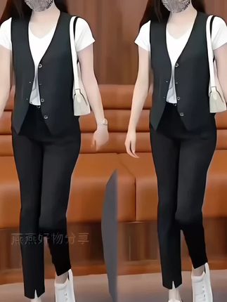 黑色西装马甲 黑色西装马甲,女2025新款外搭背心马夹套装今年流行的外穿坎肩春秋#黑色西装马甲