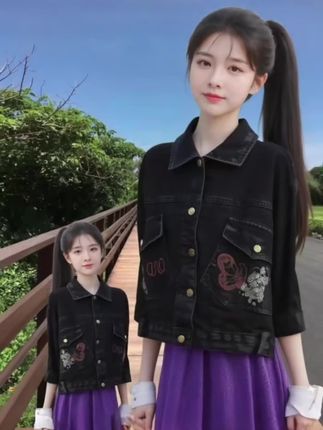 牛仔外套女2025春季服饰个性复古重工字母蝴蝶绣花潮宽松短款上衣#裙子长版连衣裙 #好看的连衣裙 #谁穿谁好看不分年龄段