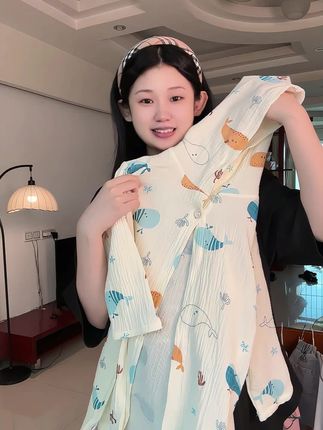 儿童纱布浴袍#夏日必备 #母婴好物 #超薄透气 #儿童浴袍#儿童纱布浴巾