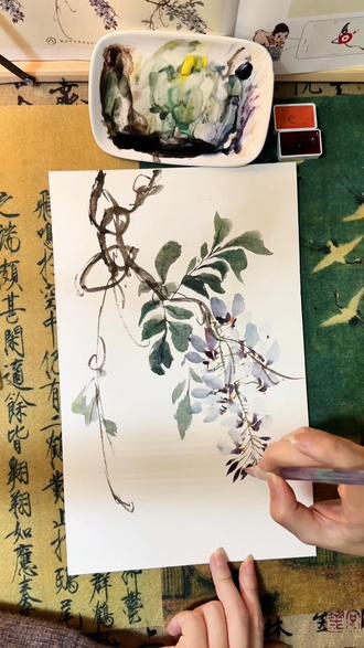 春天必画!超温柔的紫藤花教程#没骨画 #零基础国画 #国画教程 #零基础学画画 #自学画画打卡