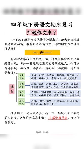 2026年四年级下册语文期末复习押题作文共22页
#四年级 #四年级语文 #四年级下册