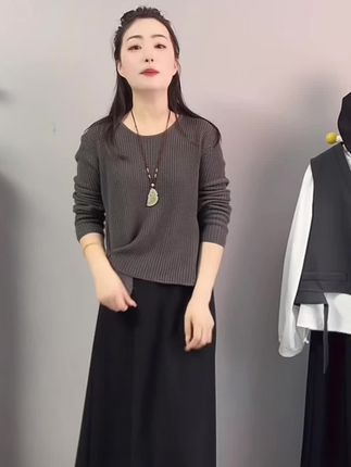 韩系设计感下摆提扣针织衫女秋冬新款百搭简约休闲纯色毛衣T932#时尚#爆款#百搭上衣