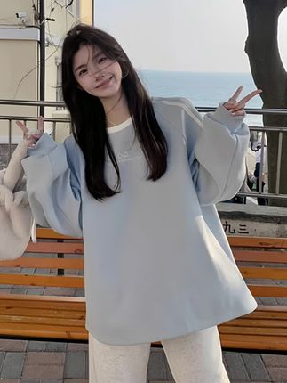 #慵懒风卫衣#蓝色卫衣#卫衣#百搭日常穿搭#休闲宽松版型卫衣
