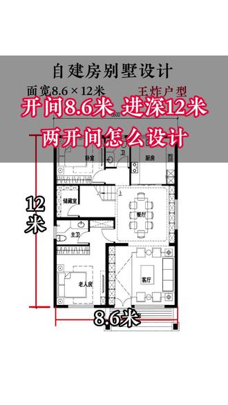 开间8.6米进深12米建两层 #平面设计 #别墅设计 #自建房别墅设计 #农村自建房