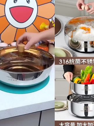 耐高温316不锈钢和面盆带盖家用加厚加深打蛋盆厨房洗菜拌菜汤盆#爆款热卖中#厂家直发
