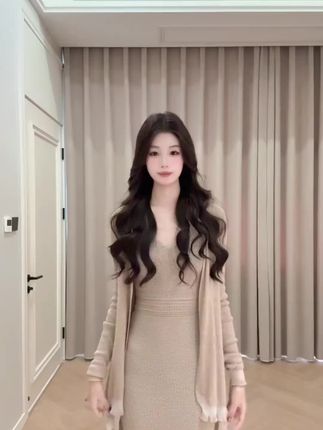 纯欲风设计套装挂脖针织中长款包臀裙搭配长开衫两件套女#开衫#两件套#挂脖#纯欲#两件套