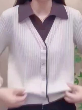 【现货【90-160斤】高品质秋冬保暖毛衣女新款时尚衬衫领假两件