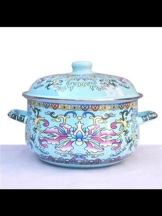 珐琅搪瓷少数民族花卉搪瓷汤锅炖锅煮食锅火锅电磁炉燃气通#炖锅 #火锅 #搪瓷汤锅 #炖锅煲汤