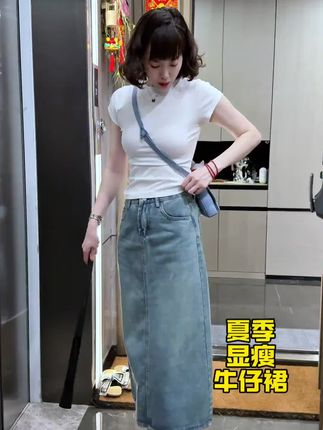 这回这个#长裙 挺方便,啥也不受影响,身材比例也好看#牛仔裙 #无限回购的宝藏单品 #微胖女孩夏天就要大胆穿