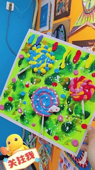 彩虹糖的创意美术课好吃又好玩!#太原学画画 #少儿美术 #甜甜的糖果 #创意美术 #彩虹棒棒糖