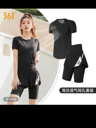 361°跑步运动套装女晨跑服夏户外健身瑜伽薄款网纱透气短袖五分裤#好物推荐🔥 #运动套装 #瑜伽服套装