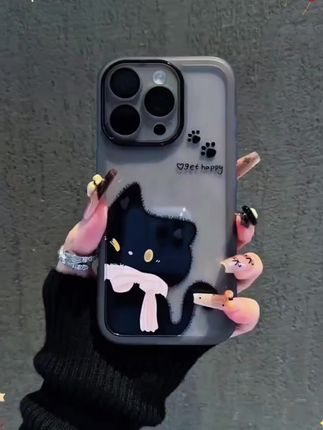 猫爪英文半脸眨眼围巾黑猫金属镜框防摔 #手机壳 #3c好物推荐 #好物推荐