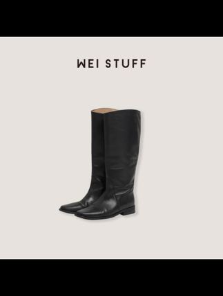 WEI STUFF 头层牛皮黑色方头高筒显瘦骑士靴长筒靴 7457.#长筒靴 #显瘦显高显腿长 #时髦精 #高级感穿搭 #只做高品质