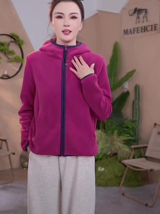 3810秋冬女户外抓绒衣保暖加厚连帽开衫弹力加绒时尚外套#高级感穿搭 #今日穿搭 #简约穿搭 #户外穿搭