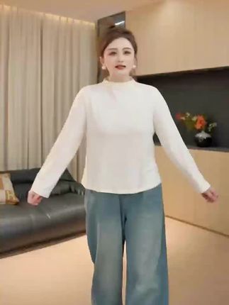 【胖佳佳】超百搭 半高领打底衫秋冬时尚显瘦长袖T恤H625A15948-1#强烈推荐 #秋冬穿搭 #打底衫 #大码女装 #显瘦穿搭
