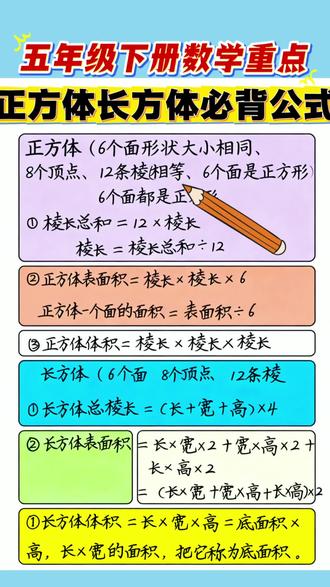五年级下册数学重难点,长方体和正方体必背公式汇总,家长收藏 #小学数学 #必背公式