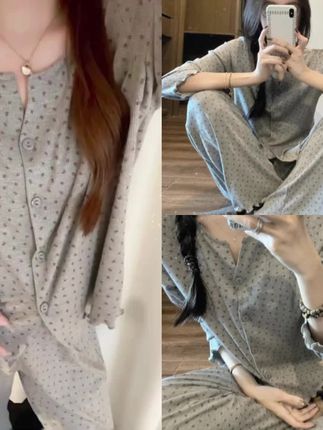 韩版甜美少女碎花圆领开衫睡衣女春秋2025新款休闲大码家居服套装#强烈推荐 #舒适家居服 #每日分享 #睡衣家居服 #舒适穿搭