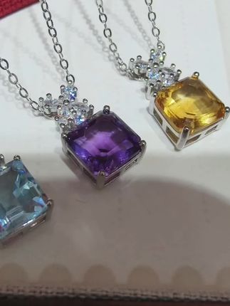 #托帕石 #紫水晶 #黄水晶 #纯银项链 #珠宝首饰