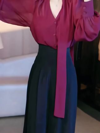 刘欣服饰 2025新款早秋装V领显瘦气质网红洋气长袖法式上衣9517#美搭尽显女神范 #气质女神范儿 #优雅气质 #简约大气 #高级感穿搭