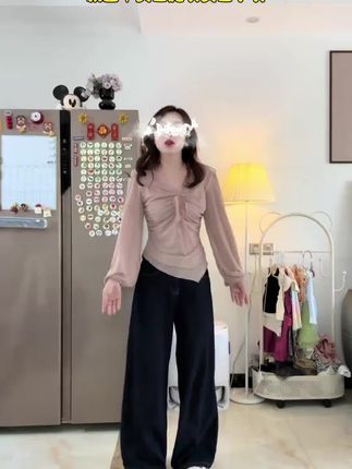 大码胖MM纯欲风网纱系带v领长袖t恤女秋季设计感修身显瘦百搭上衣#大码女装 #T恤 #修身显瘦 #纯欲风 #秋季穿搭